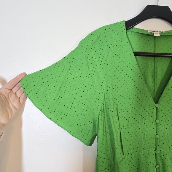 Whistles Green Micro Spot Button Midi Dress 10 - Picture 5 of 10